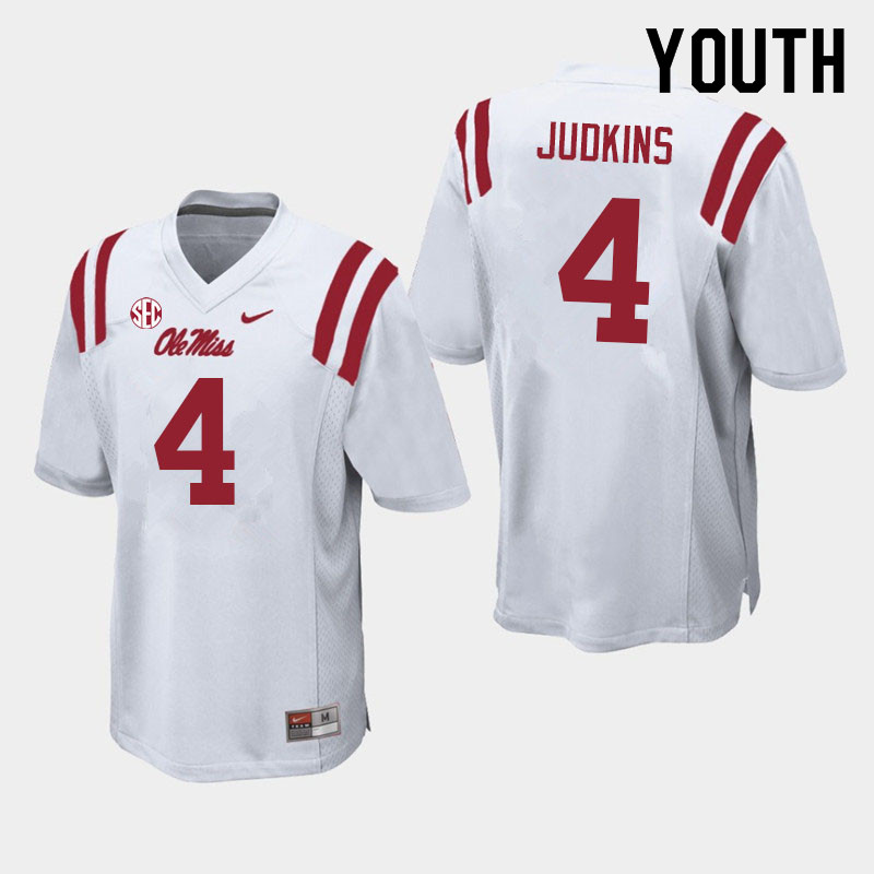 Quinshon Judkins Ole Miss Rebels NCAA Youth White #4 Stitched Limited College Football Jersey EKH5458IM